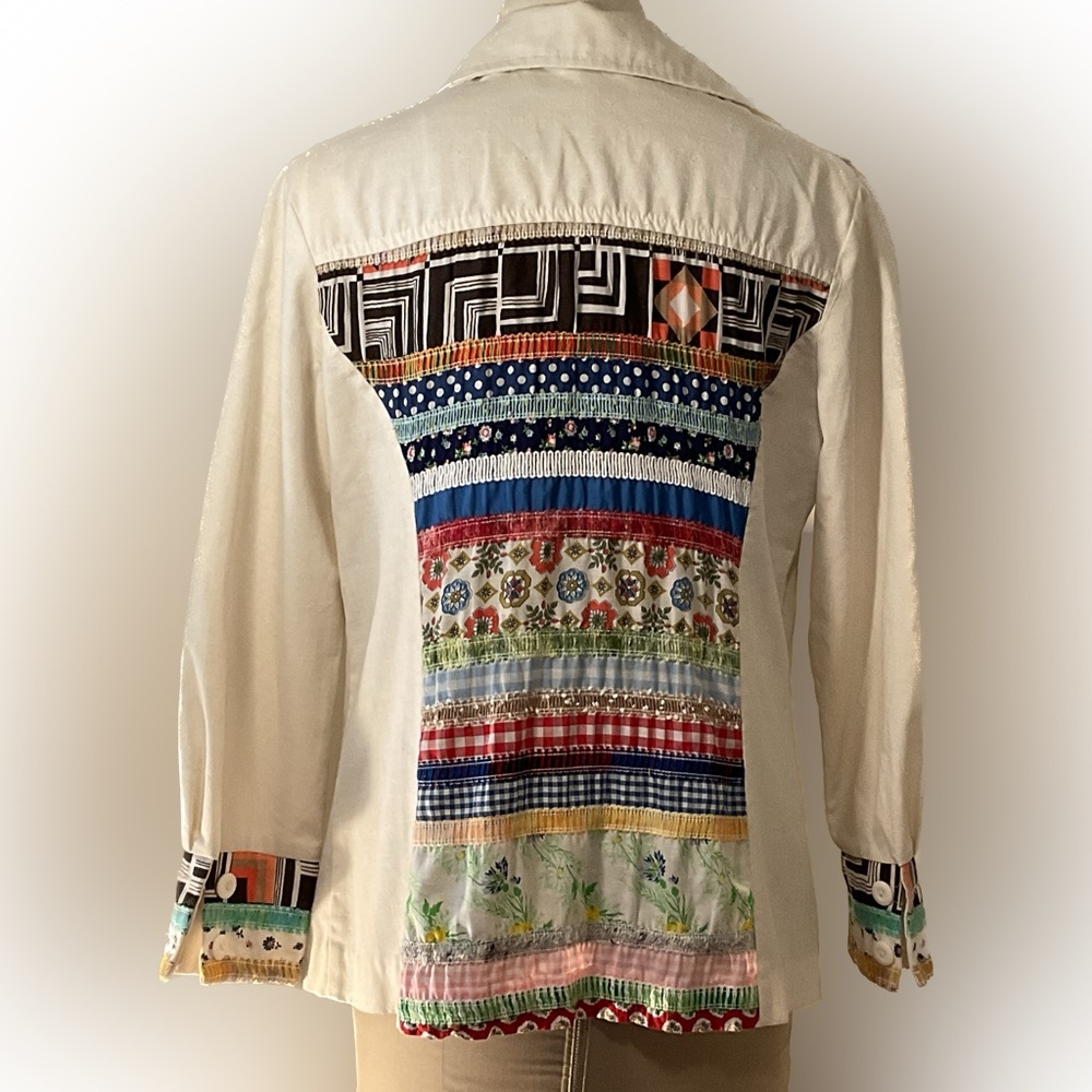 vintage 70's patchwork button down shirt/shacket-large-mushrooms